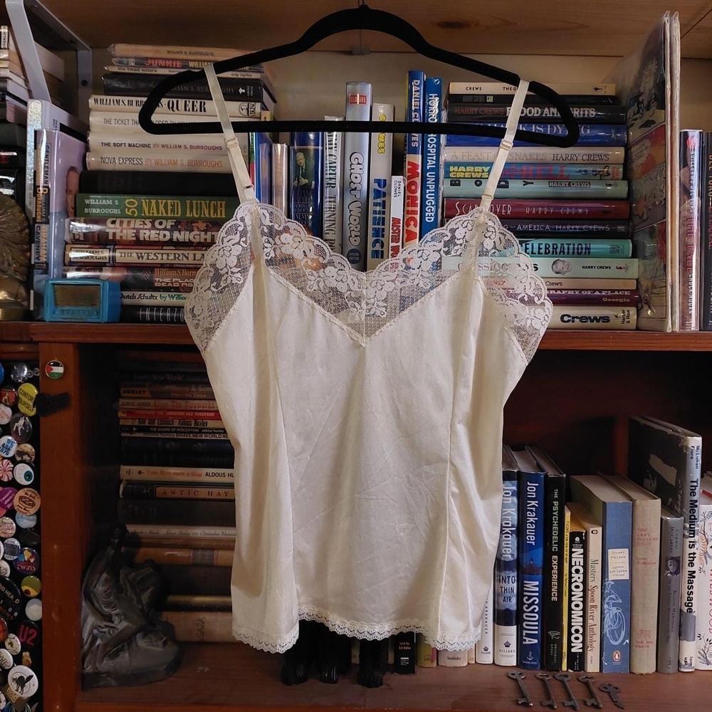Vintage Cream Lace Camisole‎ 70s 80s Nylon Lingerie Top Small